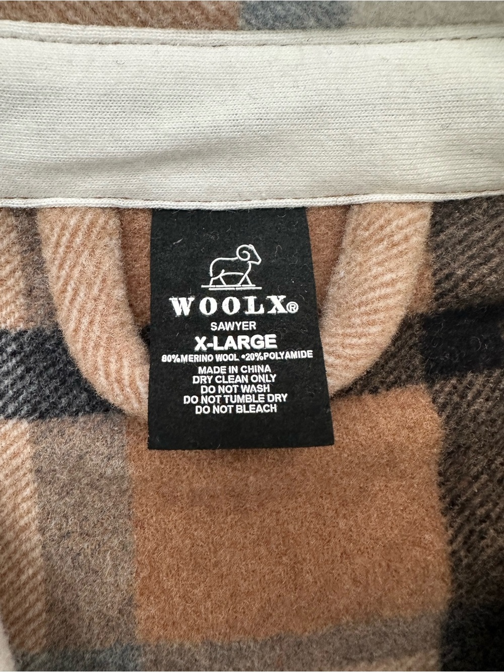 Woolx Sawyer Merino Wool Plaid Shacket XL Brown Beige Oversized Shirt Jacket - Picture 2 of 12
